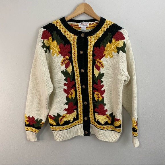 Orvis Sweaters - Orvis Vintage Autumn Fall Leaf Cardigan Sweater Gold Buttons Woman’s Size Medium